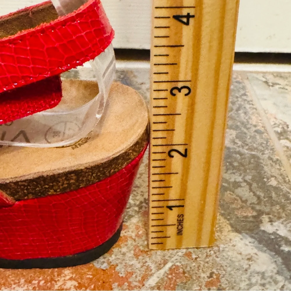 🌹Sassy Wedge, Made In Spain Vionic Ortho Red Leather Women's Adjustable Sandals! - Picture 8 of 14